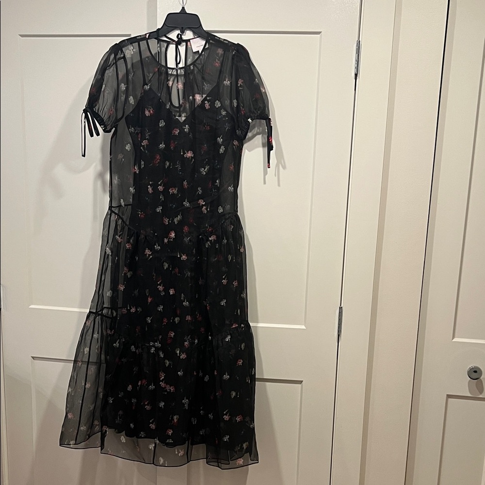 Cinq à Sept Black Sheer Floral Midi Dress NWT Size 6